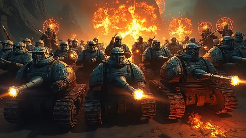 Tanques armados en batalla mágica estratégica