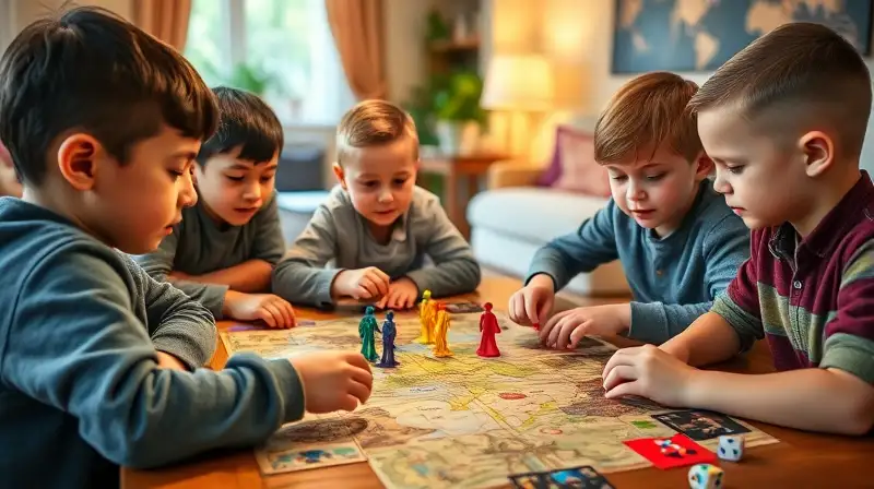 Niños juegan juego de mesa táctico