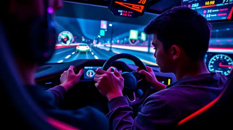Gamer concentrado en carrera con volante