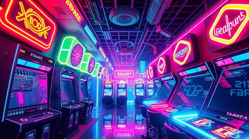 Escena arcade futurista con luces neón