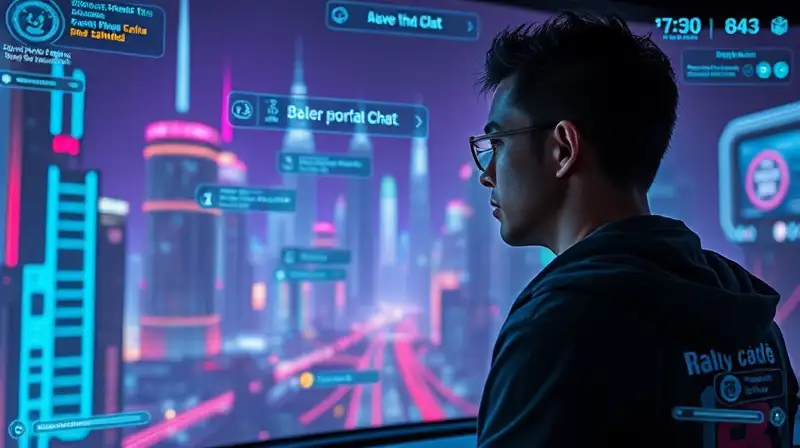 Jugador frustrado en chat silencioso futurista