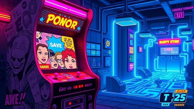 Máquina arcade retro con arte y luces vibrantes