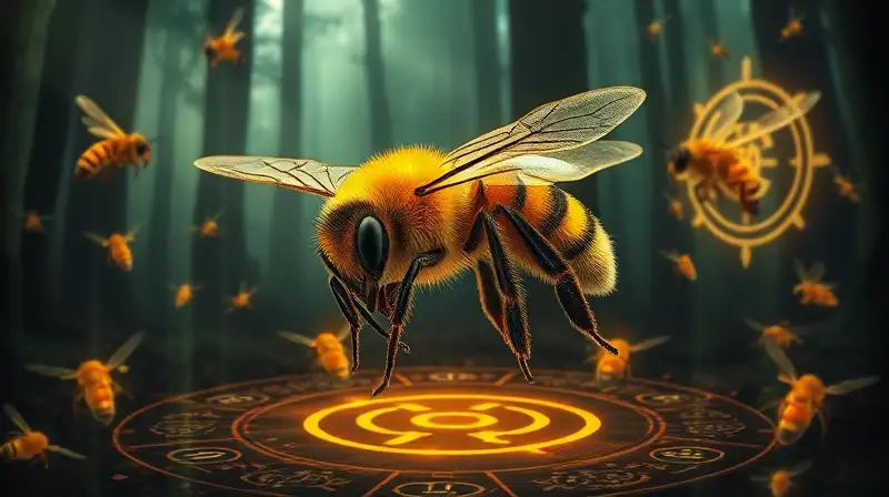 Abejas mágicas rodean reina en bosque encantado