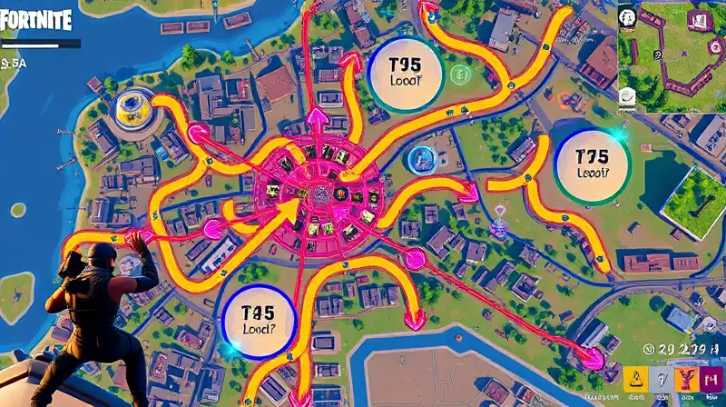 Mapa Fortnite con rutas y puntos estratégicos