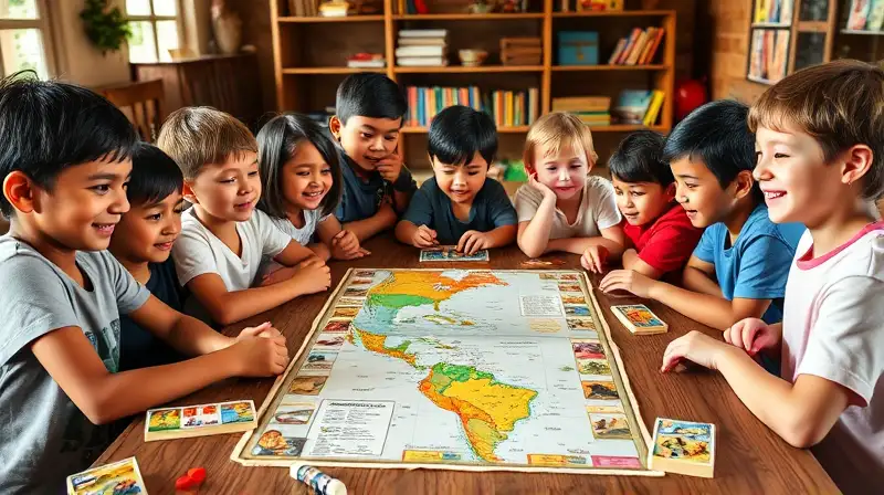 Niños juegan juegos educativos sobre Latinoamérica