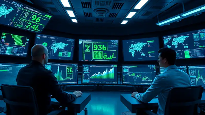 Sala futurista con tecnología y defensa digital
