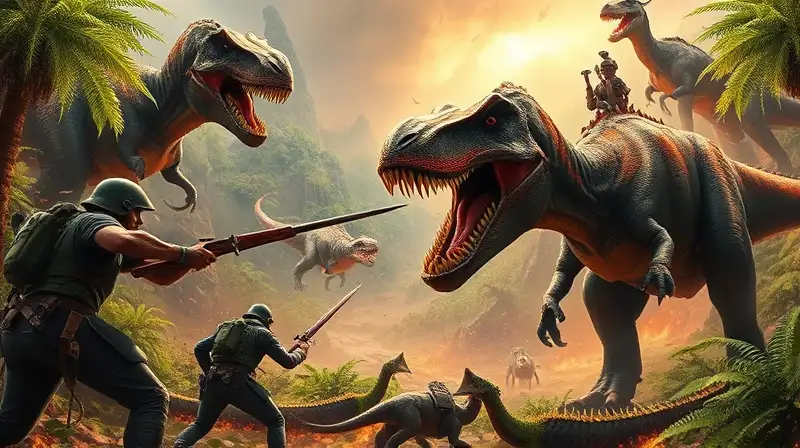 Batalla feroz de dinosaurios en jungla