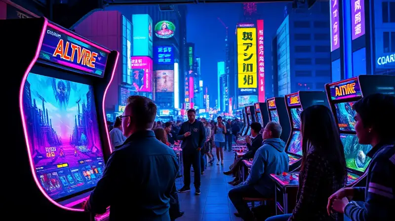 Máquina arcade cyberpunk con luces neón