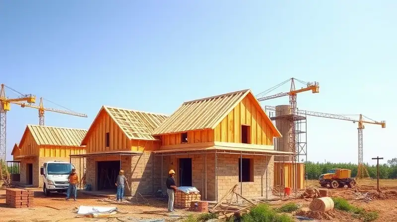 Obreros construyen casas rápidas con materiales básicos