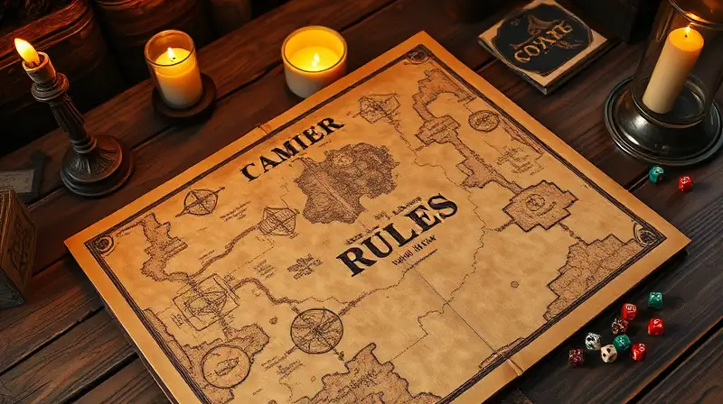 Mapa RPG antiguo sobre mesa rústica