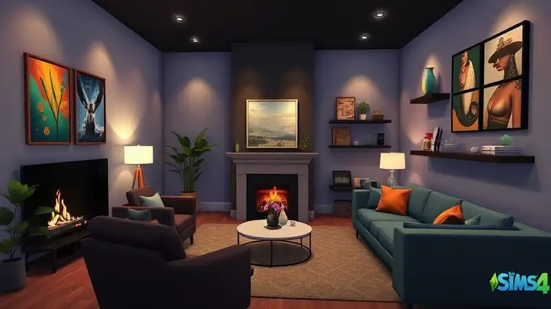 Sala moderna y acogedora en The Sims