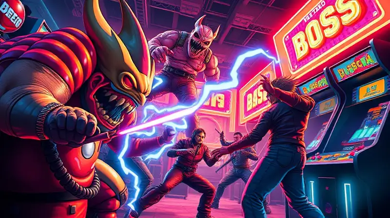 Batallas retro con enemigos pixelados y neón