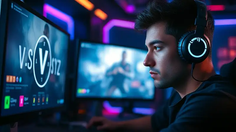 Gamer intenso jugando Call of Duty futurista
