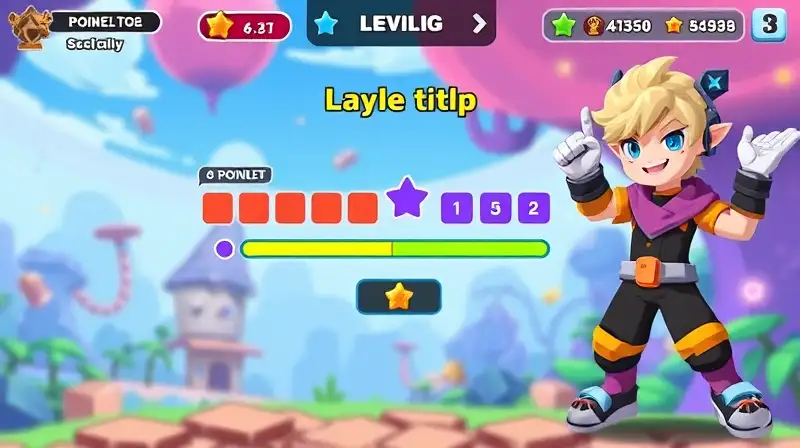 Interfaz colorida de videojuego con progreso