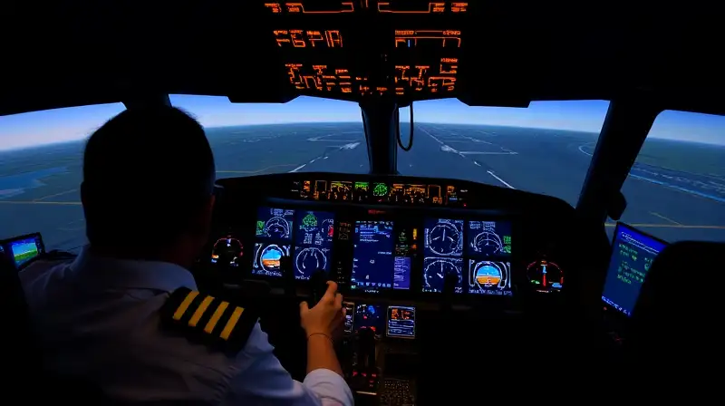 Piloto entrena en simulador con controles realistas