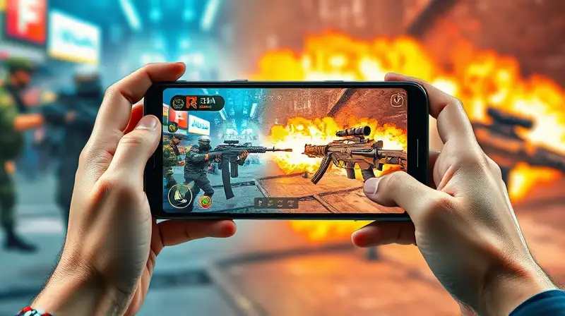 Persona juega disparos en smartphone offline