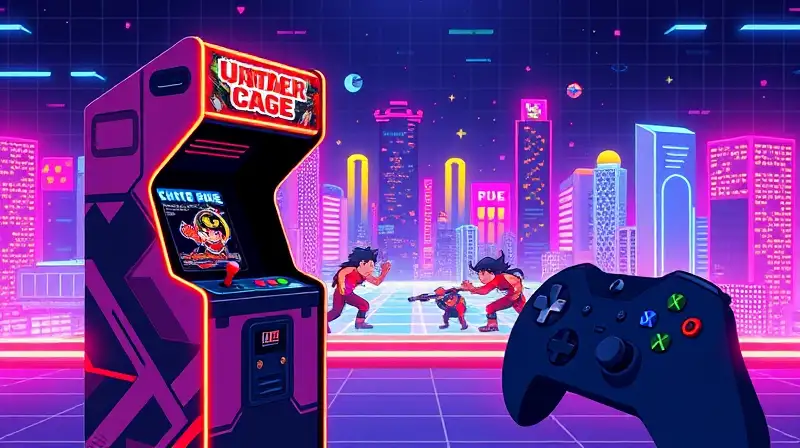 Máquina arcade retro con diseño moderno brillante