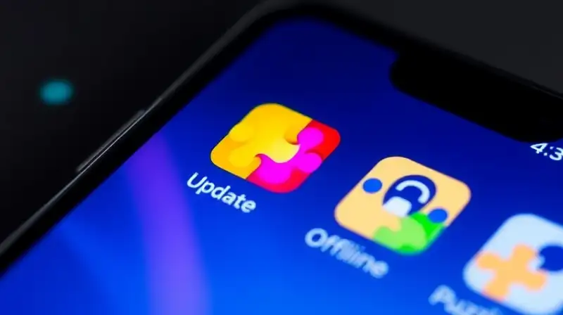 Iconos de rompecabezas con actualización y glitch