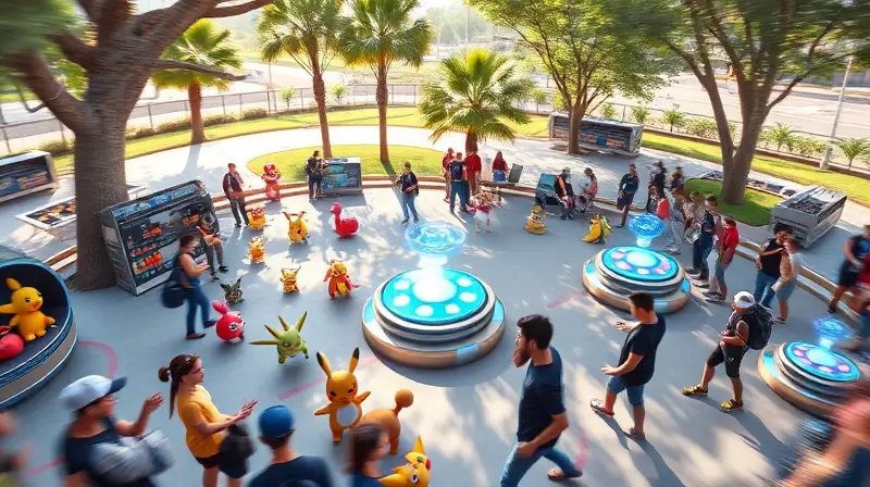 Gimnasio Pokémon activo en parque soleado