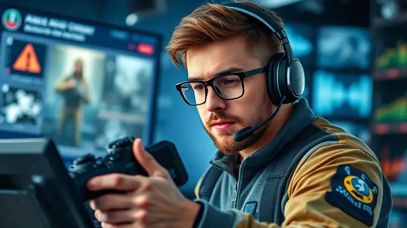 Gamer estratégico con tecnología y ambiente futurista