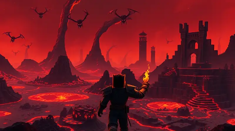 Jugador en armadura observando Nether ardiente