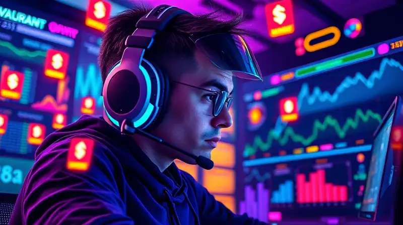 Gamer futurista en sala neon