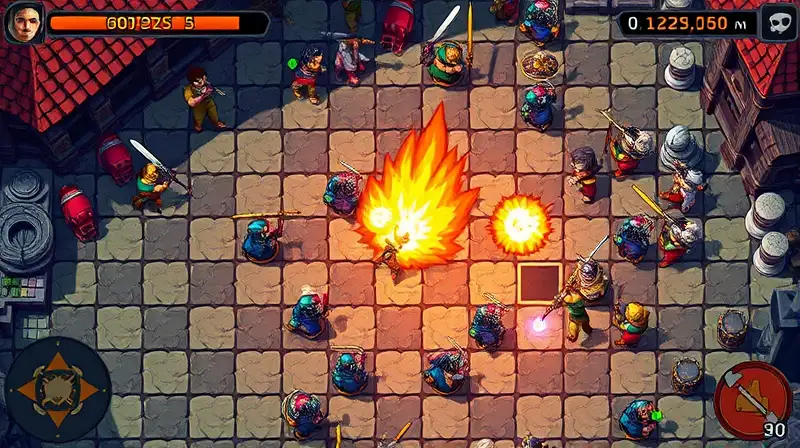 Personajes pixelados en combate táctico medieval
