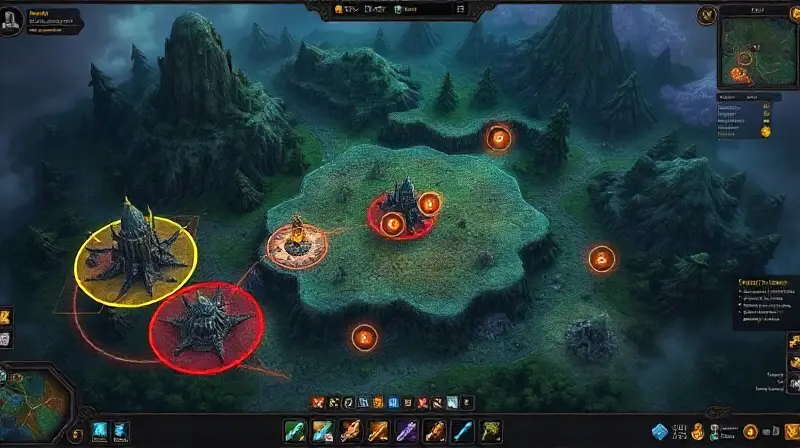 Mapa interactivo de fantasía con zonas brillantes