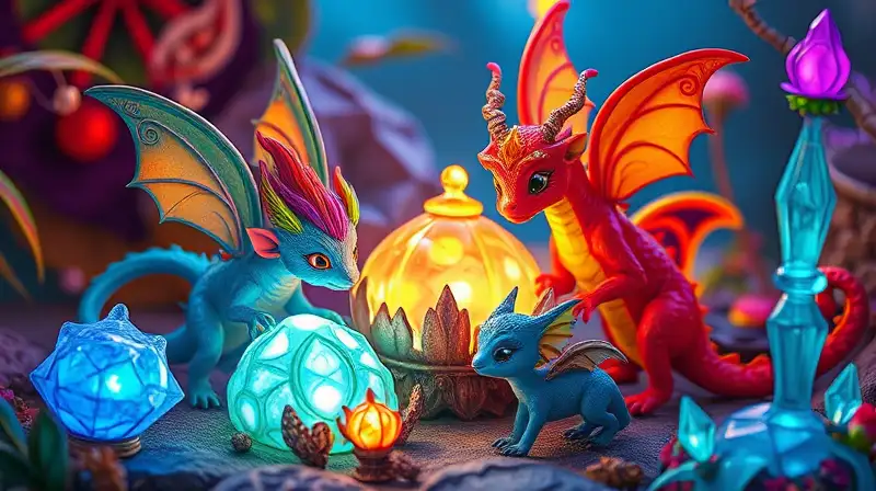Criaturas mágicas coloridas en mundo fantástico