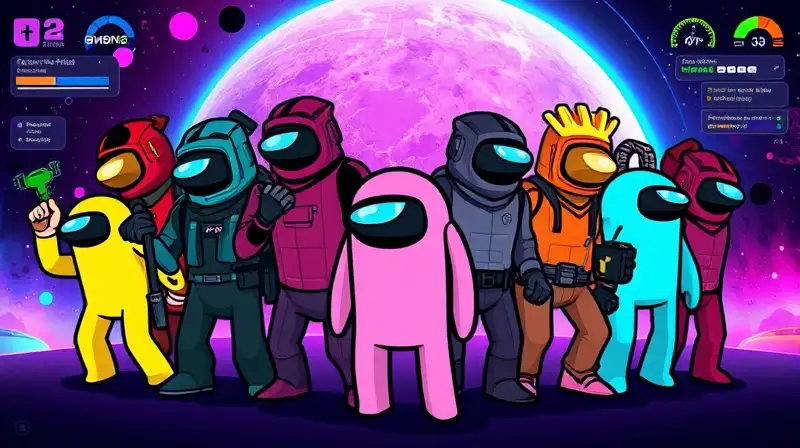 Personajes de Among Us en acción futurista