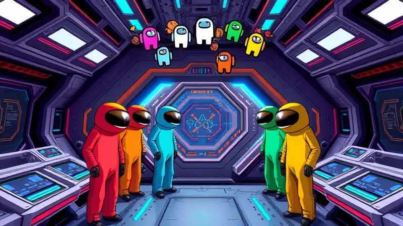 Personajes de Among Us planifican equipo espacial