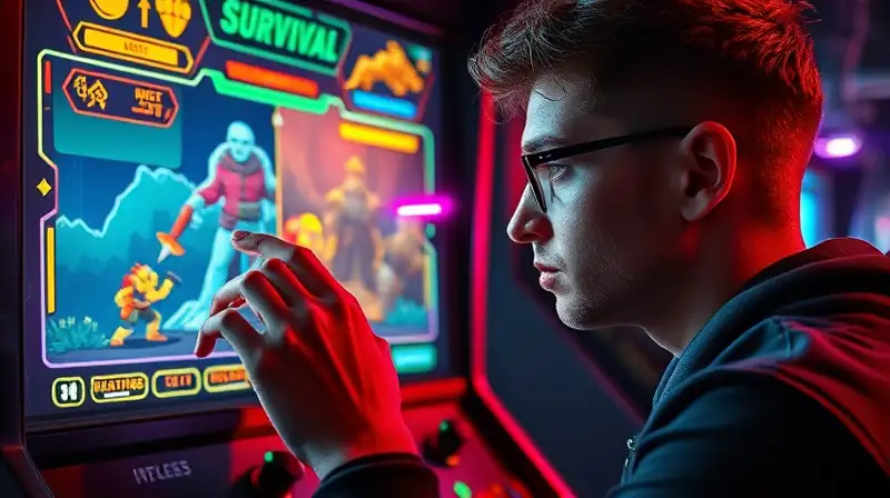 Jugador concentrado en pantalla arcade retro