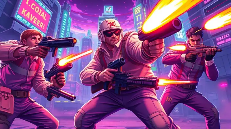 Acción arcade dinámica con armas y neones