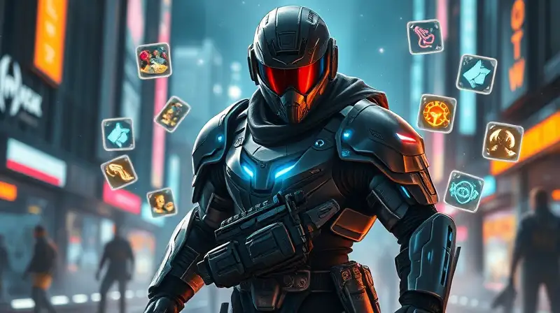 Soldado futurista con armadura y hologramas