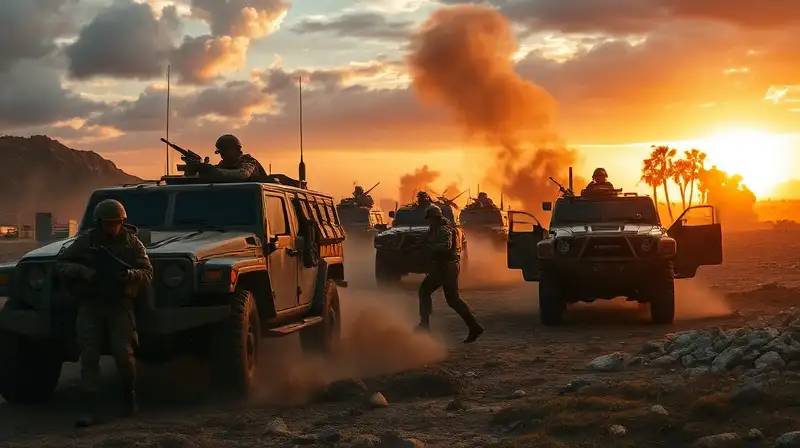 Batalla intensa de Call of Duty al atardecer