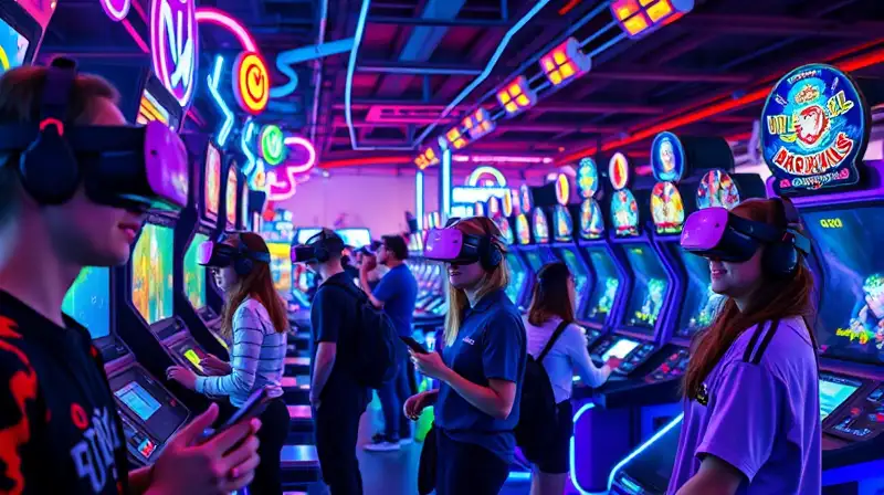Sala arcade futurista con realidad virtual