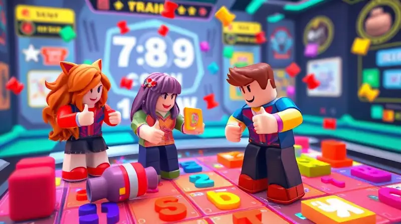 Personajes Roblox coloridos resolviendo puzzles digitales
