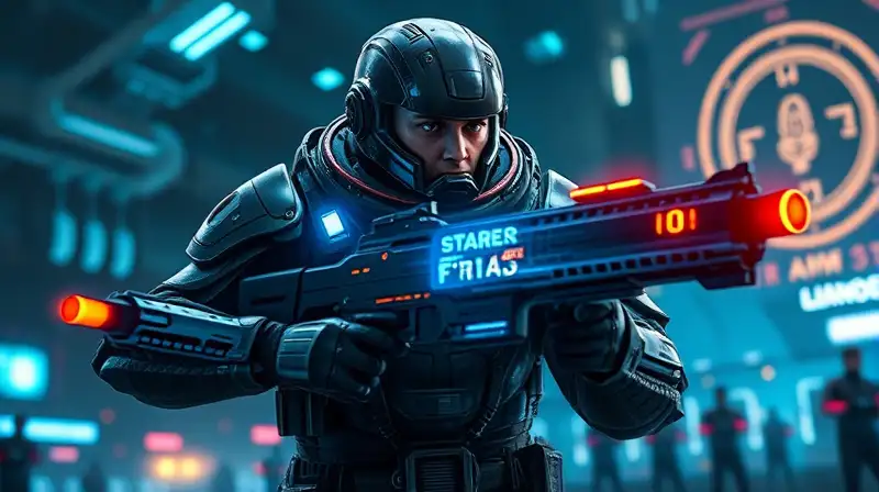 Soldado futurista con armadura y armas avanzadas