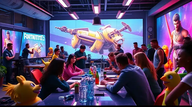 Equipo creativo de Fortnite colaborando innovadoramente