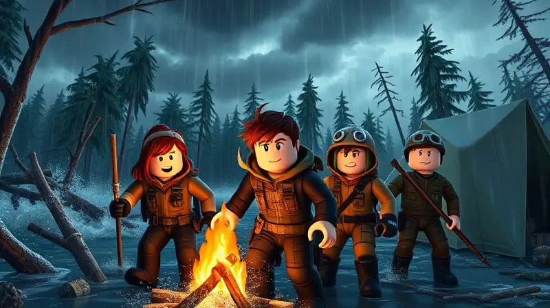 Personajes de Roblox sobreviven tormenta con equipo
