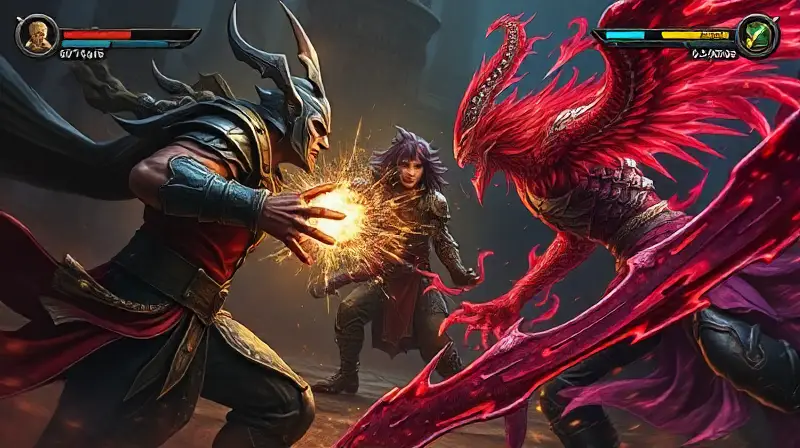 Batalla PvP intensa entre guerrero y mago