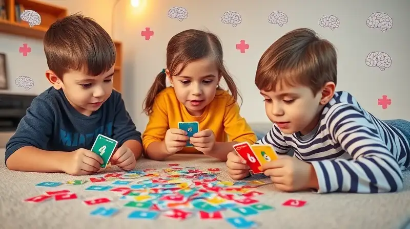 Niños juegan memoria en ambiente acogedor