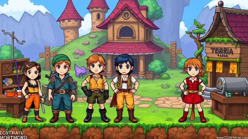 Personajes de Terraria con vestimenta colorida