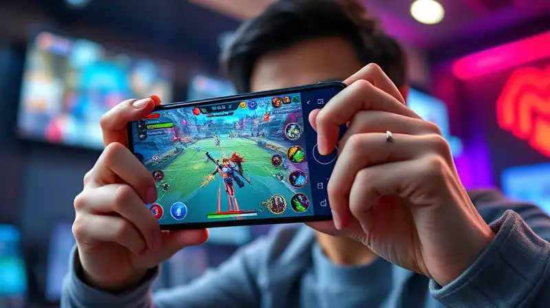 Persona transmite Mobile Legends con ambiente dinámico