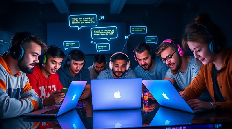Gamers colaboran digitalmente en ambiente futurista