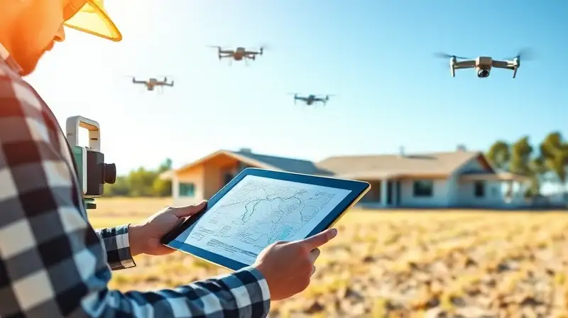 Arquitecto inspecciona terreno con tablet digital