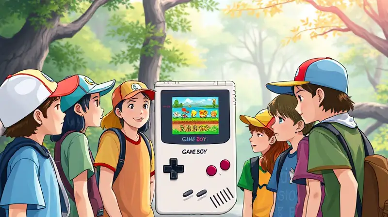 Jóvenes entrenadores juegan Pokémon en Game Boy