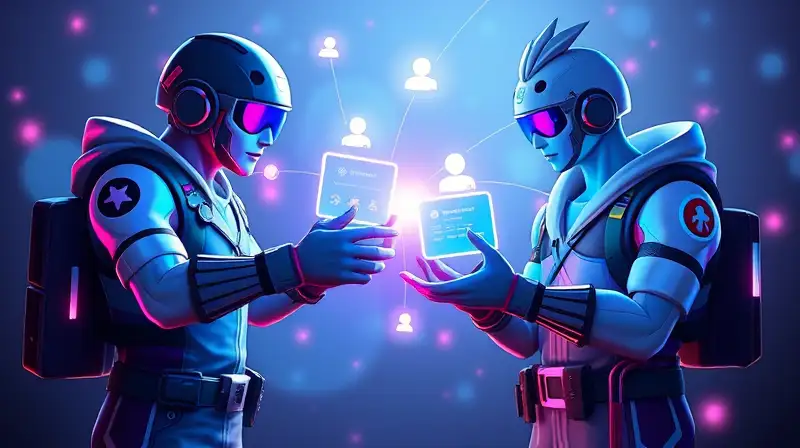 Dos avatares Fortnite intercambian pases de batalla