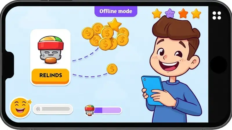 Interfaz colorida de juego móvil casual