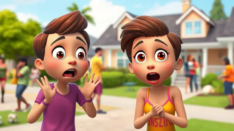 Dos Sims sorprendidos en colorida escena suburbana